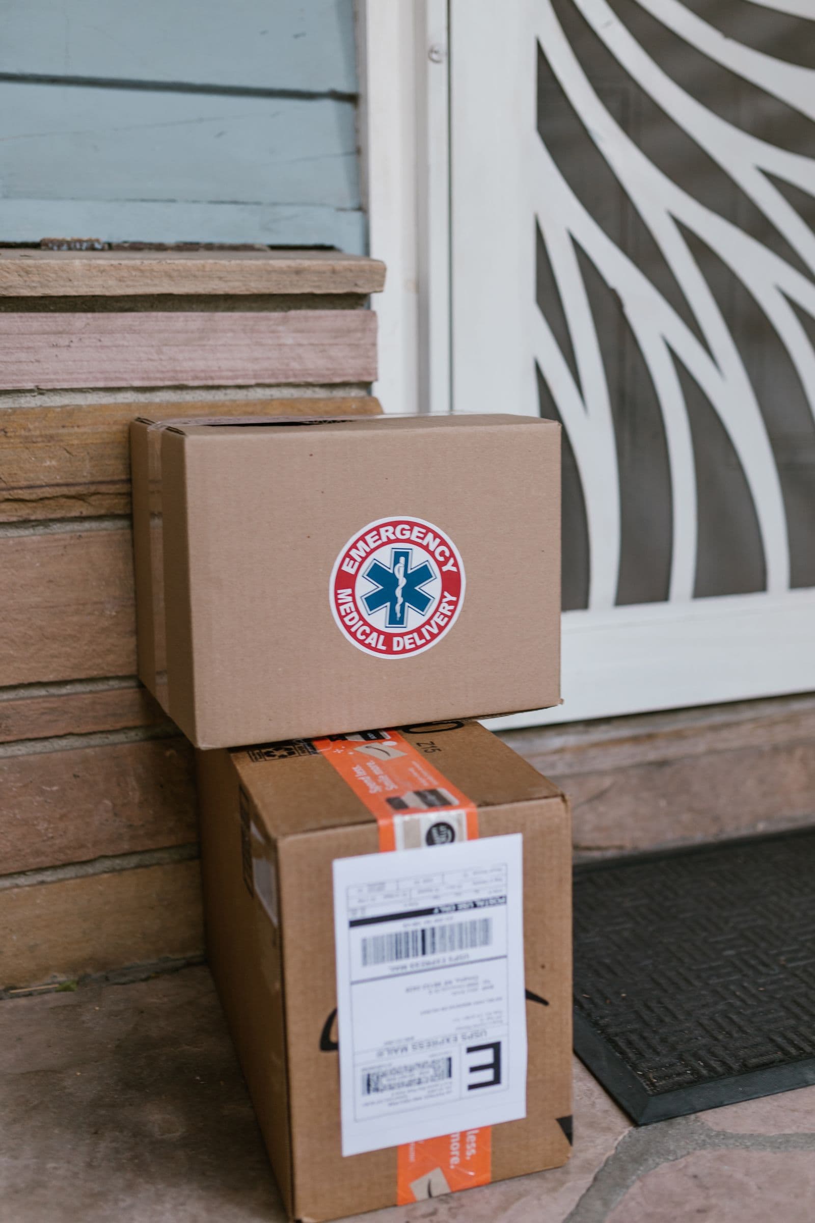 Medicine delivery boxes left at a doorstep